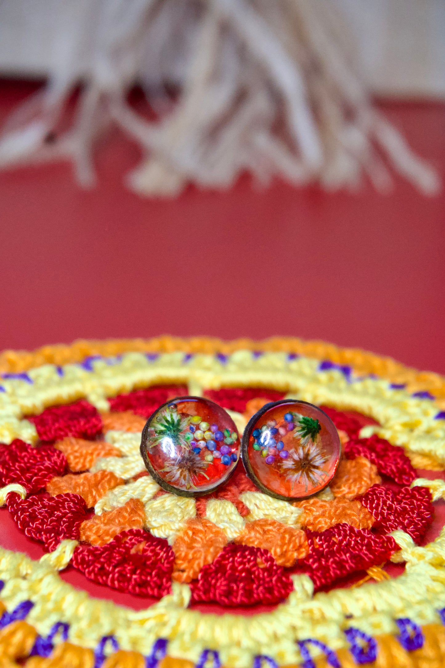 Petrified Flower Earring- Round Stud