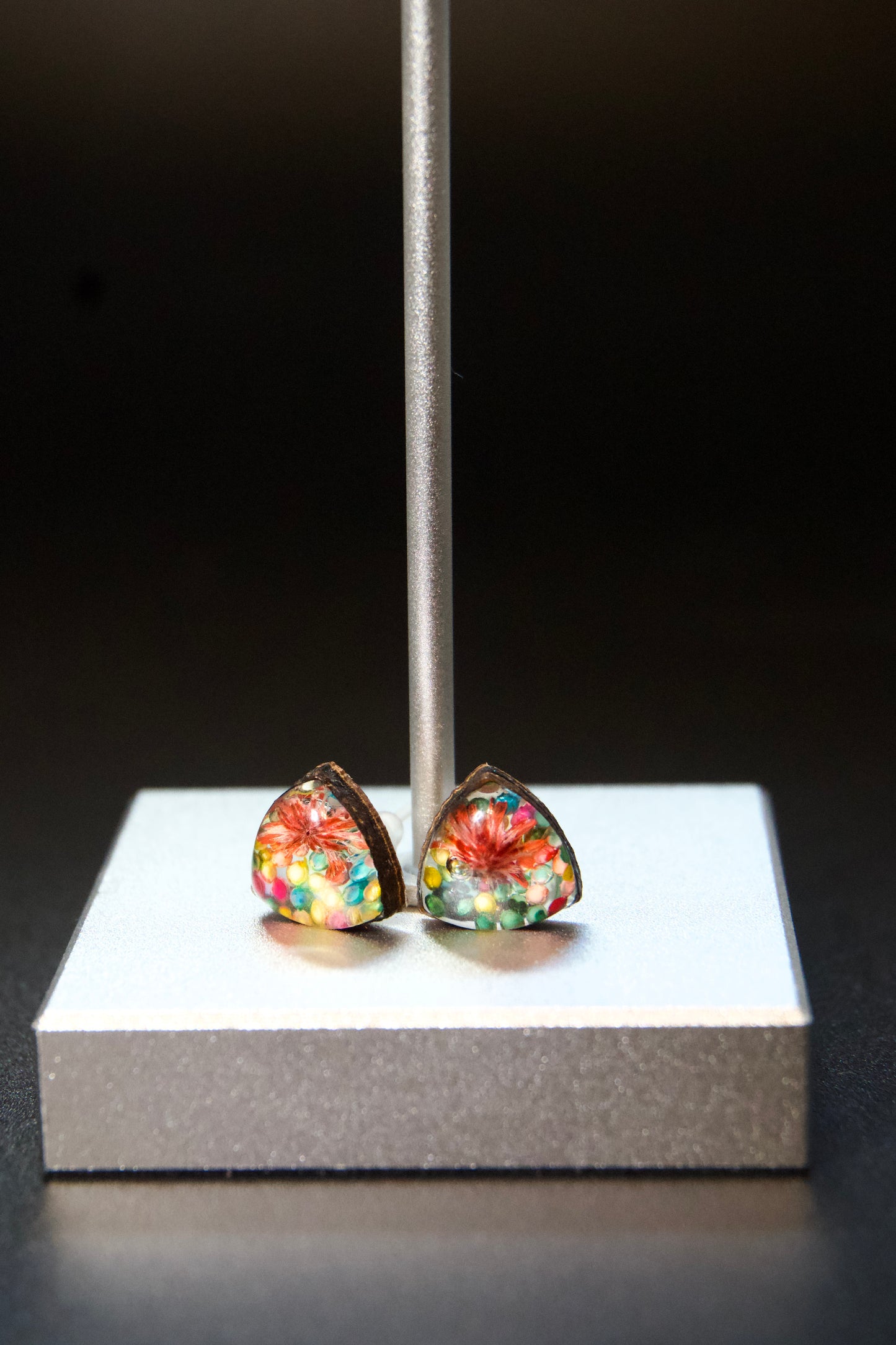 Petrified Flower Earring- Round Stud