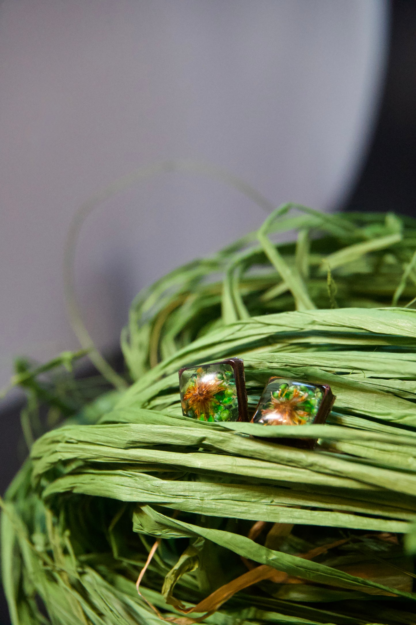 Petrified Flower Earring- Round Stud