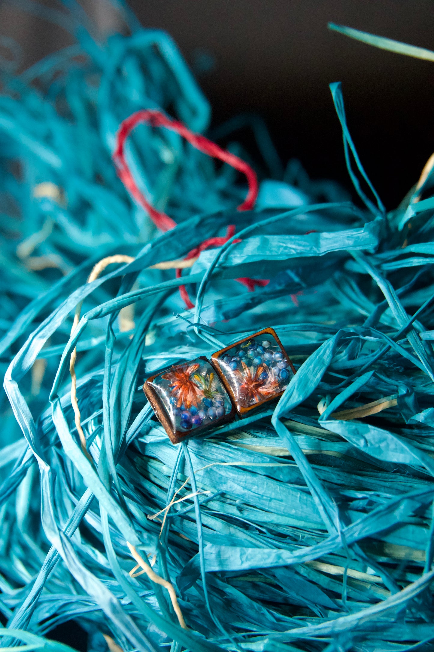 Petrified Flower Earring-Round Stud