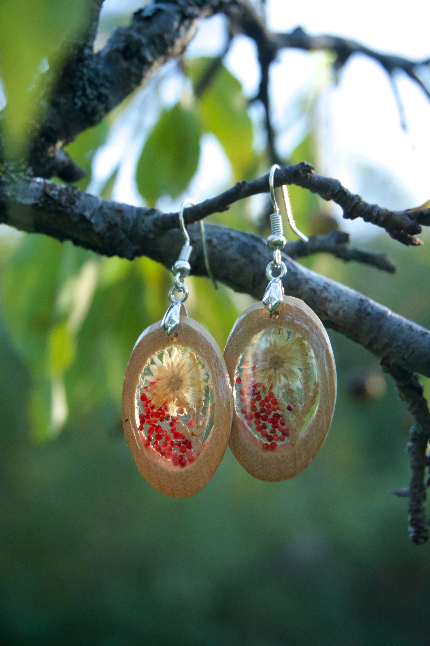 Petrified Flower Earring- Hanging Round