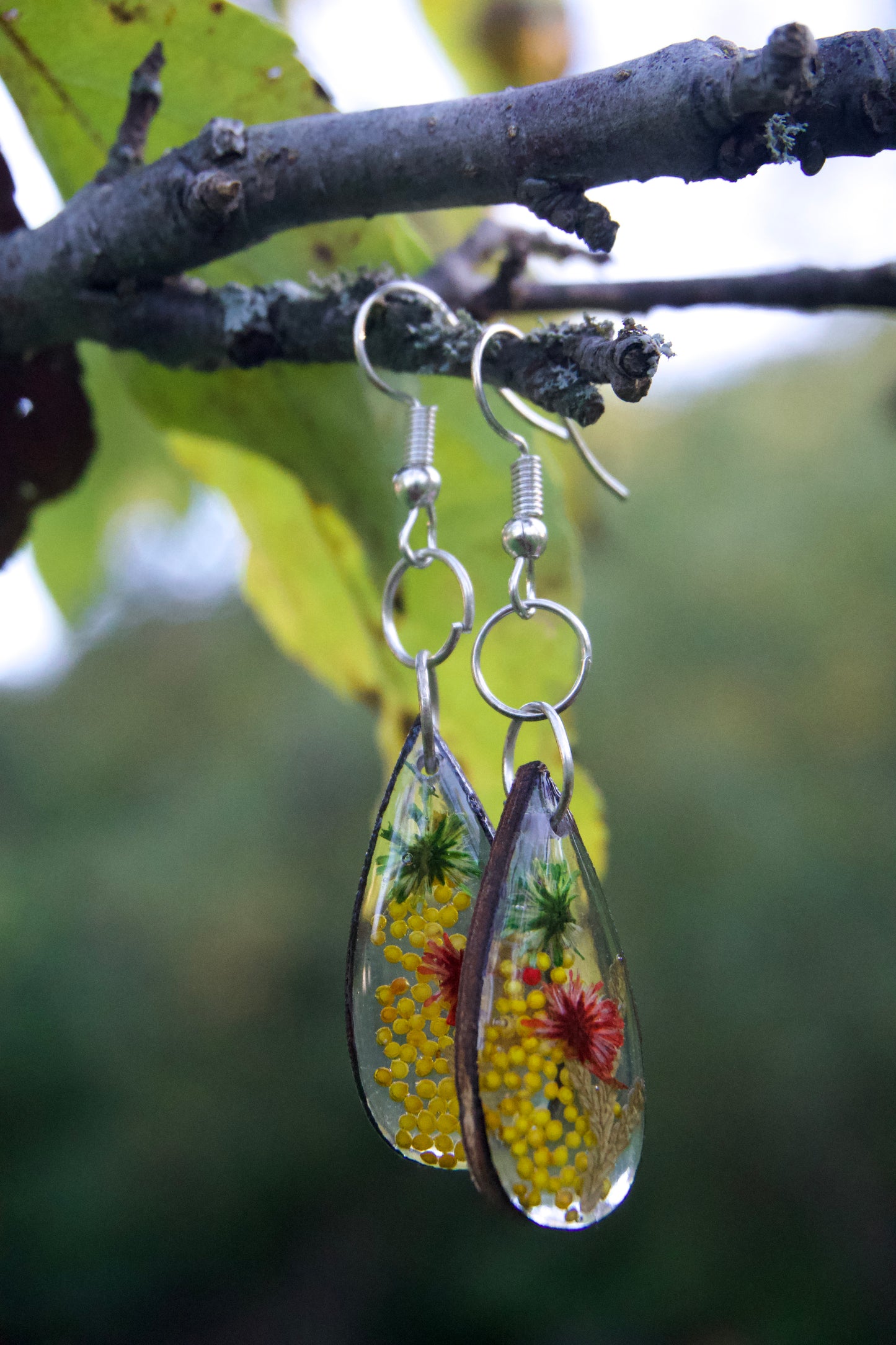 Petrified Flower Earring- Hanging Round