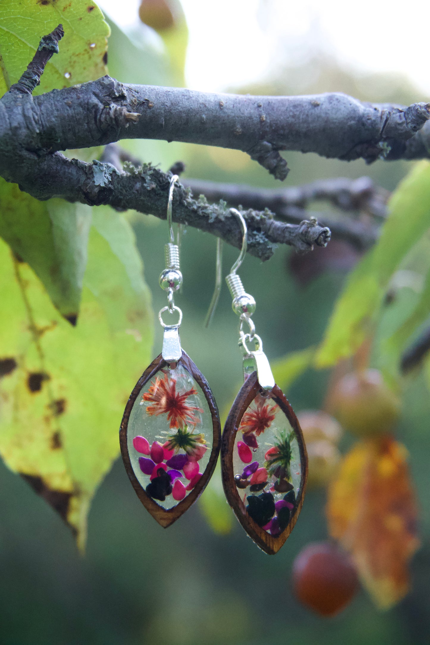 Petrified Flower Earring- Hanging Round