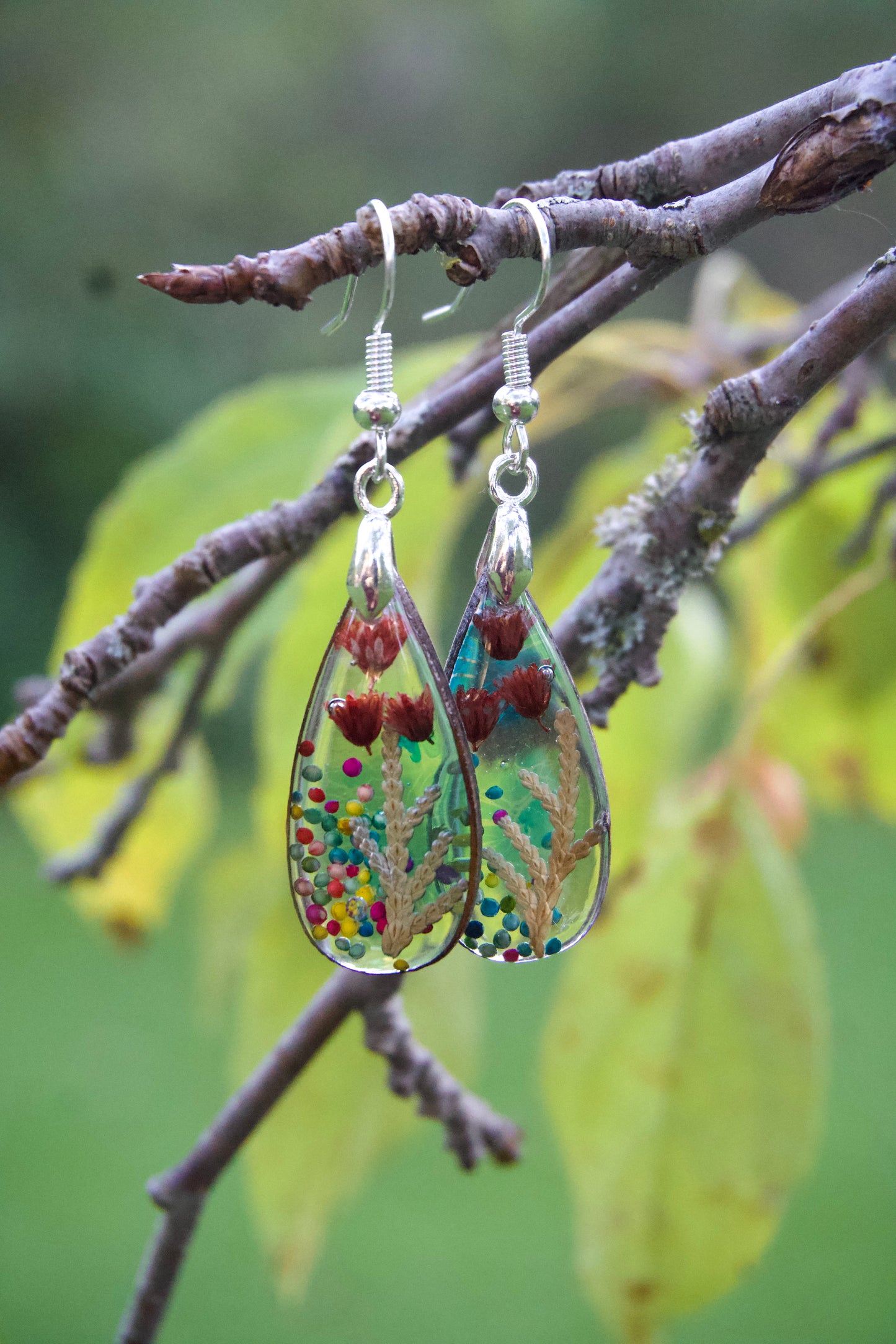 Petrified Flower Round Earring