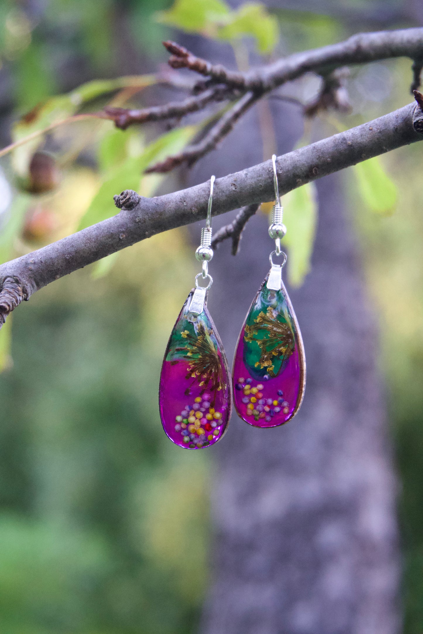 Petrified Flower Round Earring