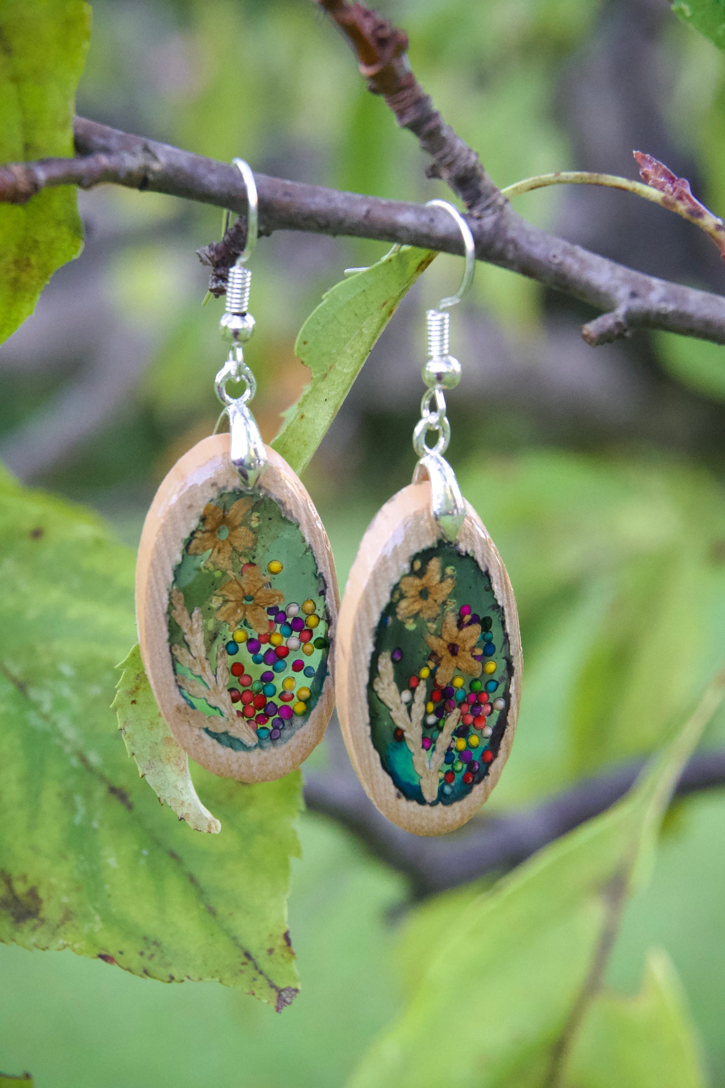 Petrified Flower Earring- Triangle Stud