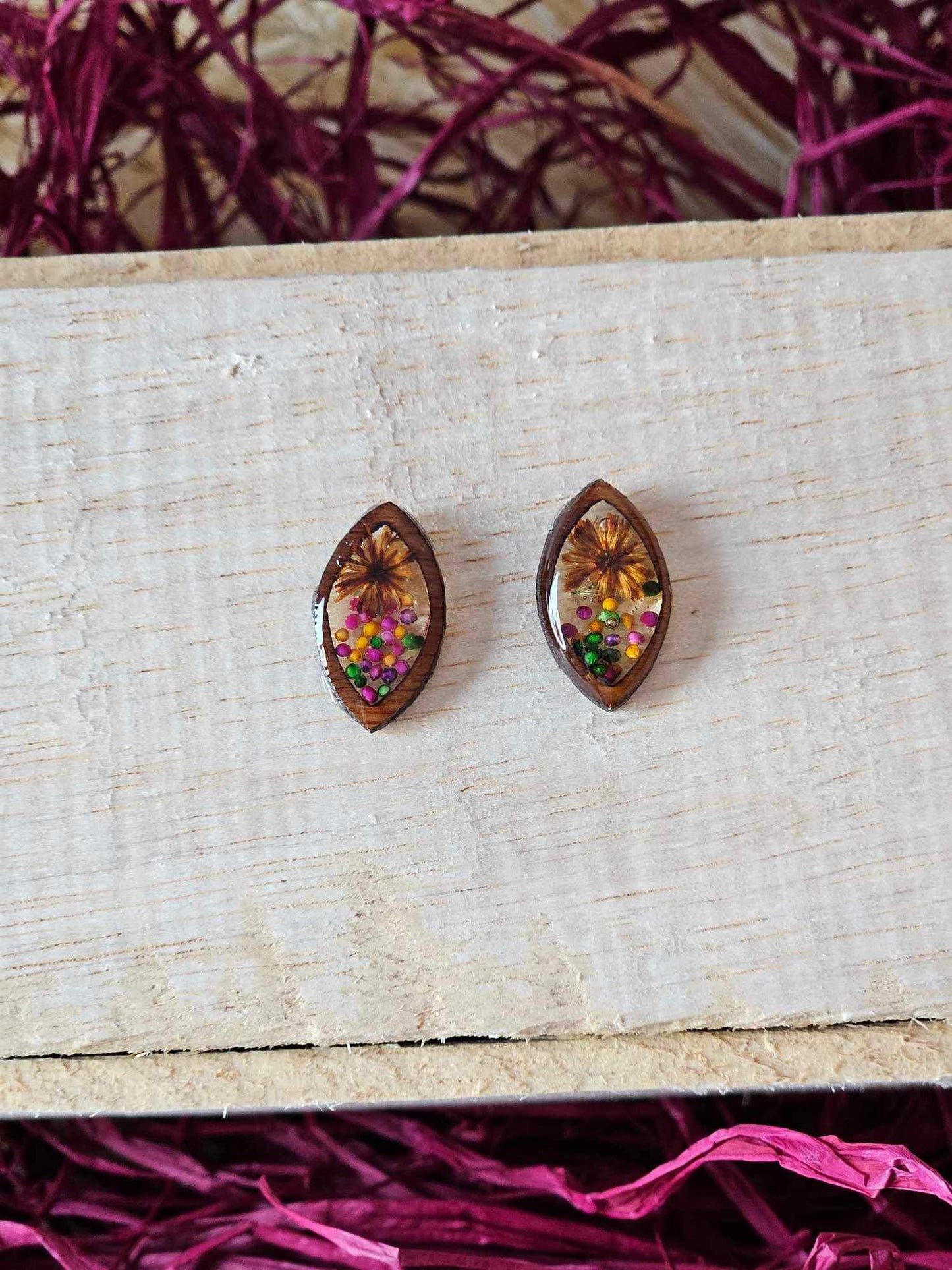 Petrified Flower Earring- Teardrop Stud