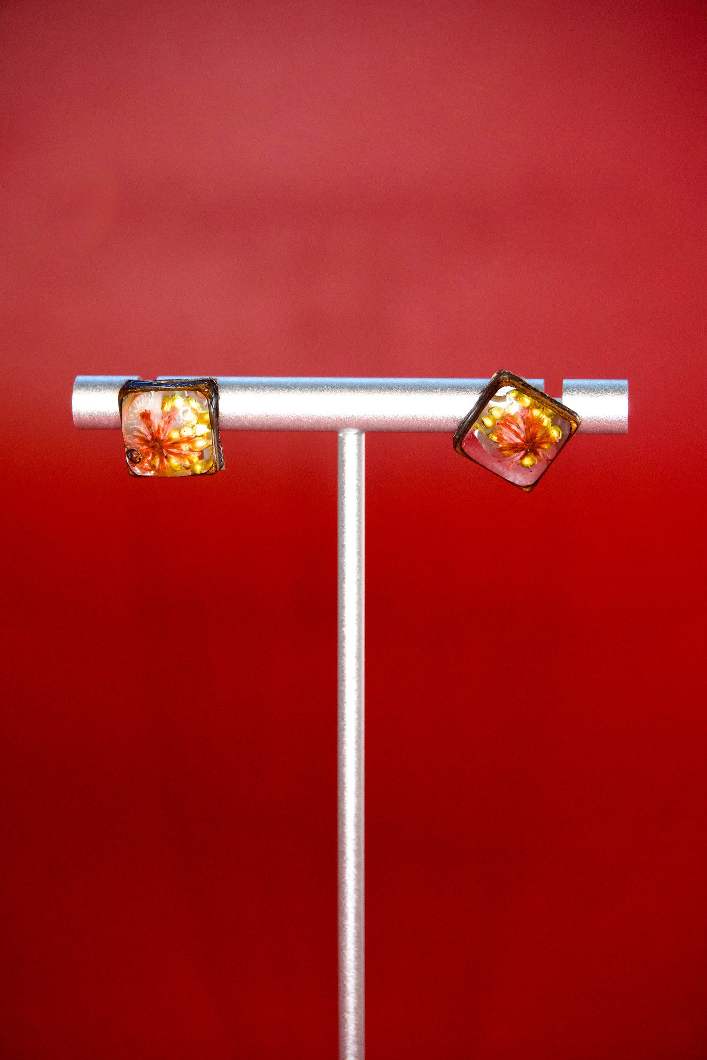 Petrified Flower Earring- Round Stud