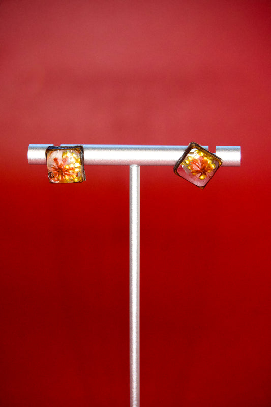 Petrified Flower Earring- Round Stud