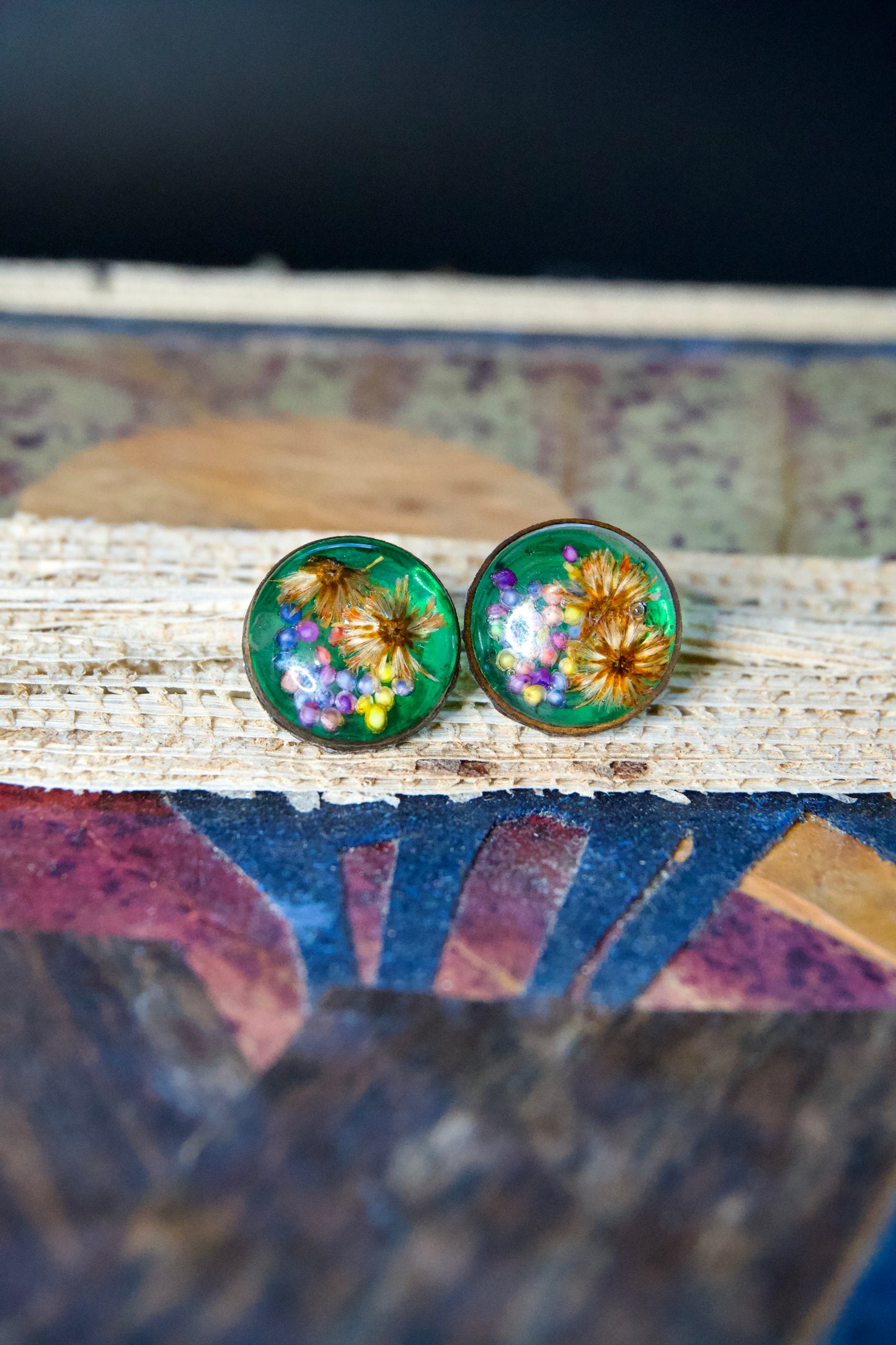 Petrified Flower Earring- Round Stud