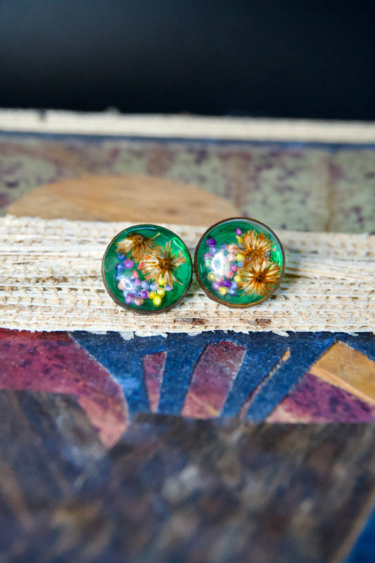 Petrified Flower Earring- Round Stud