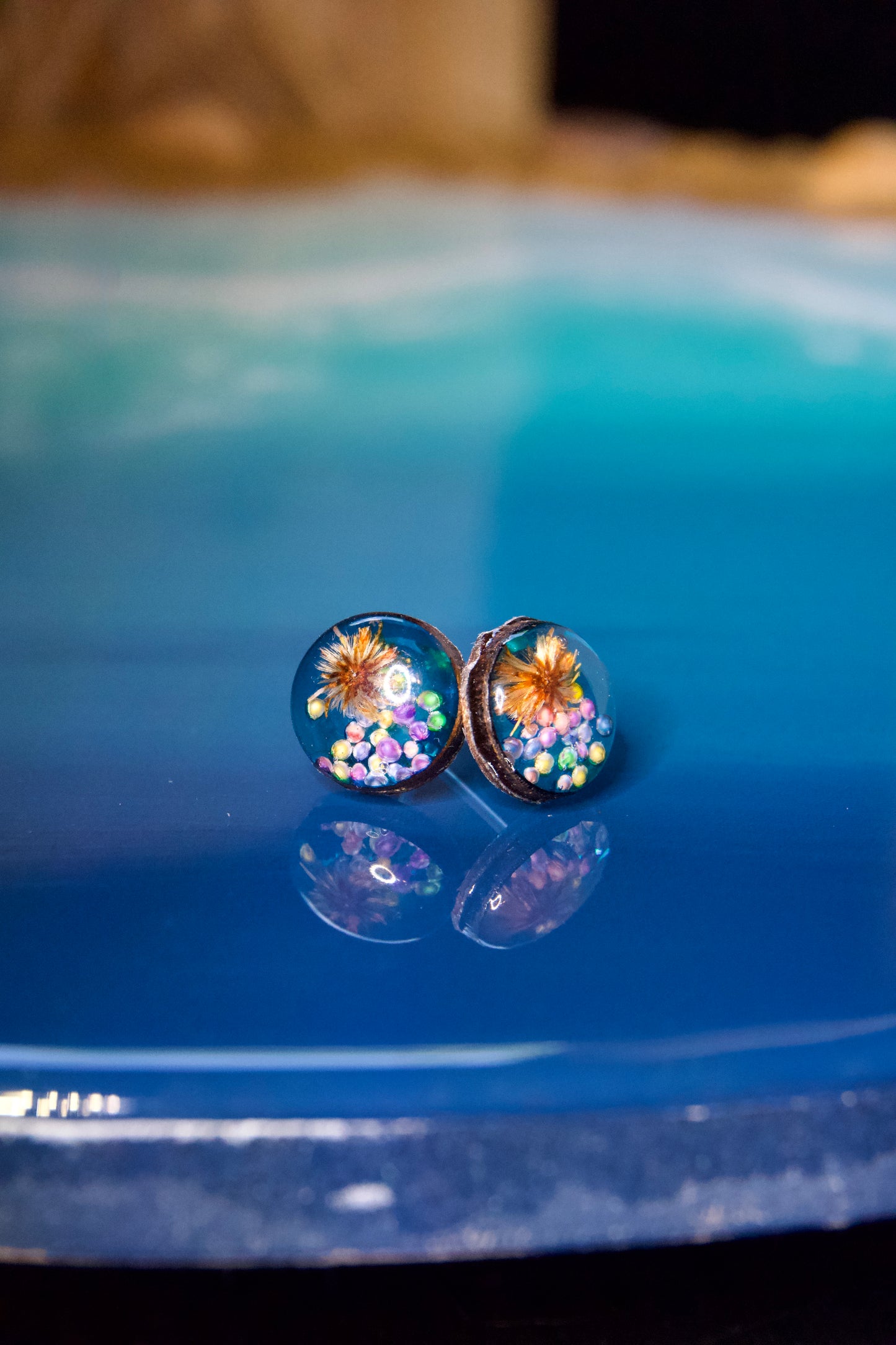 Petrified Flower Earring- Round Stud