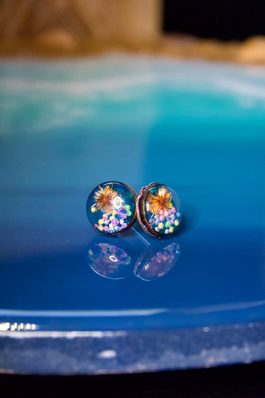 Petrified Flower Earring- Round Stud