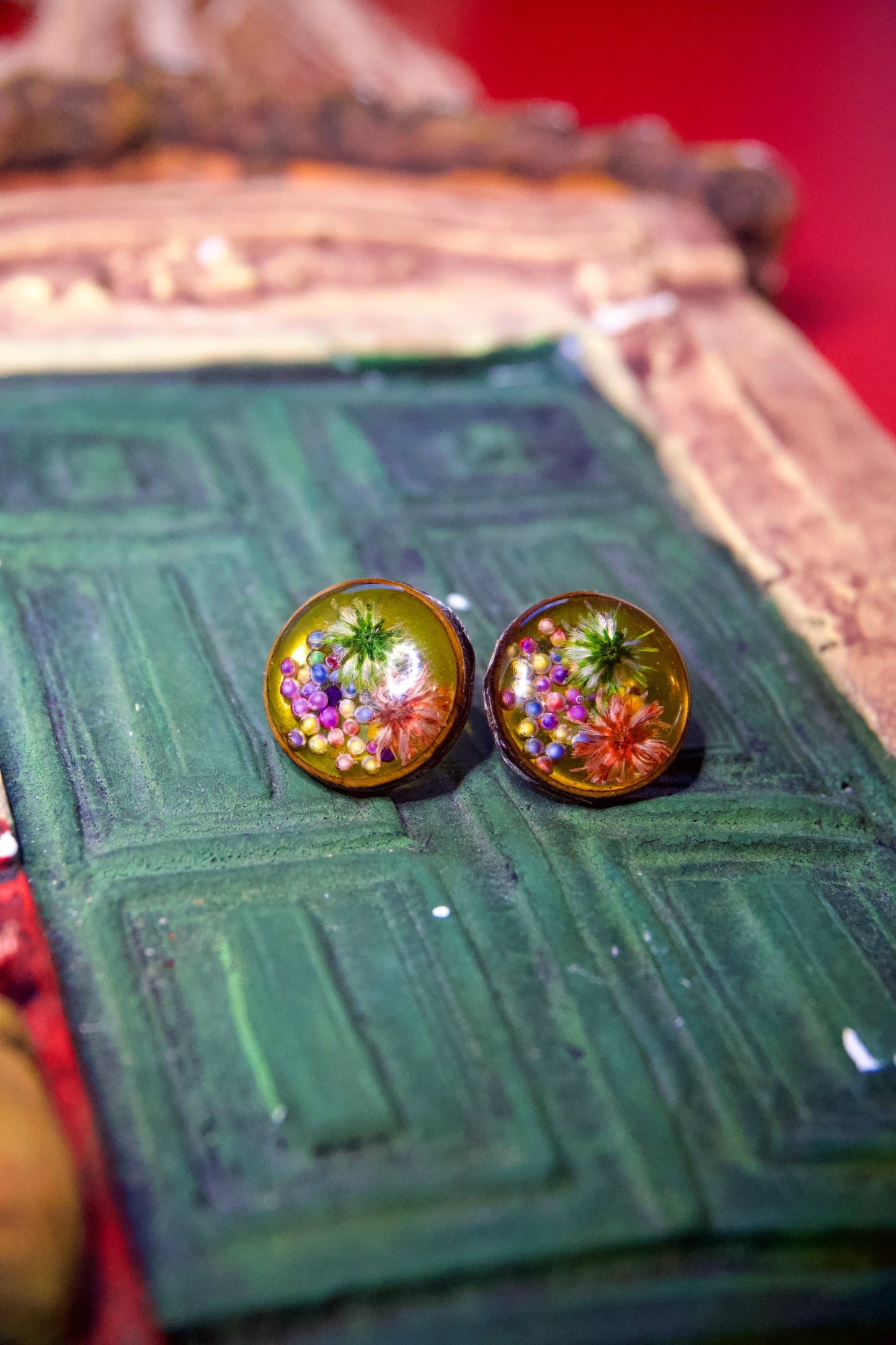 Petrified Flower Earring- Round Stud