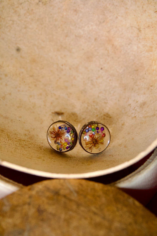 Petrified Flower Earring- Round Stud
