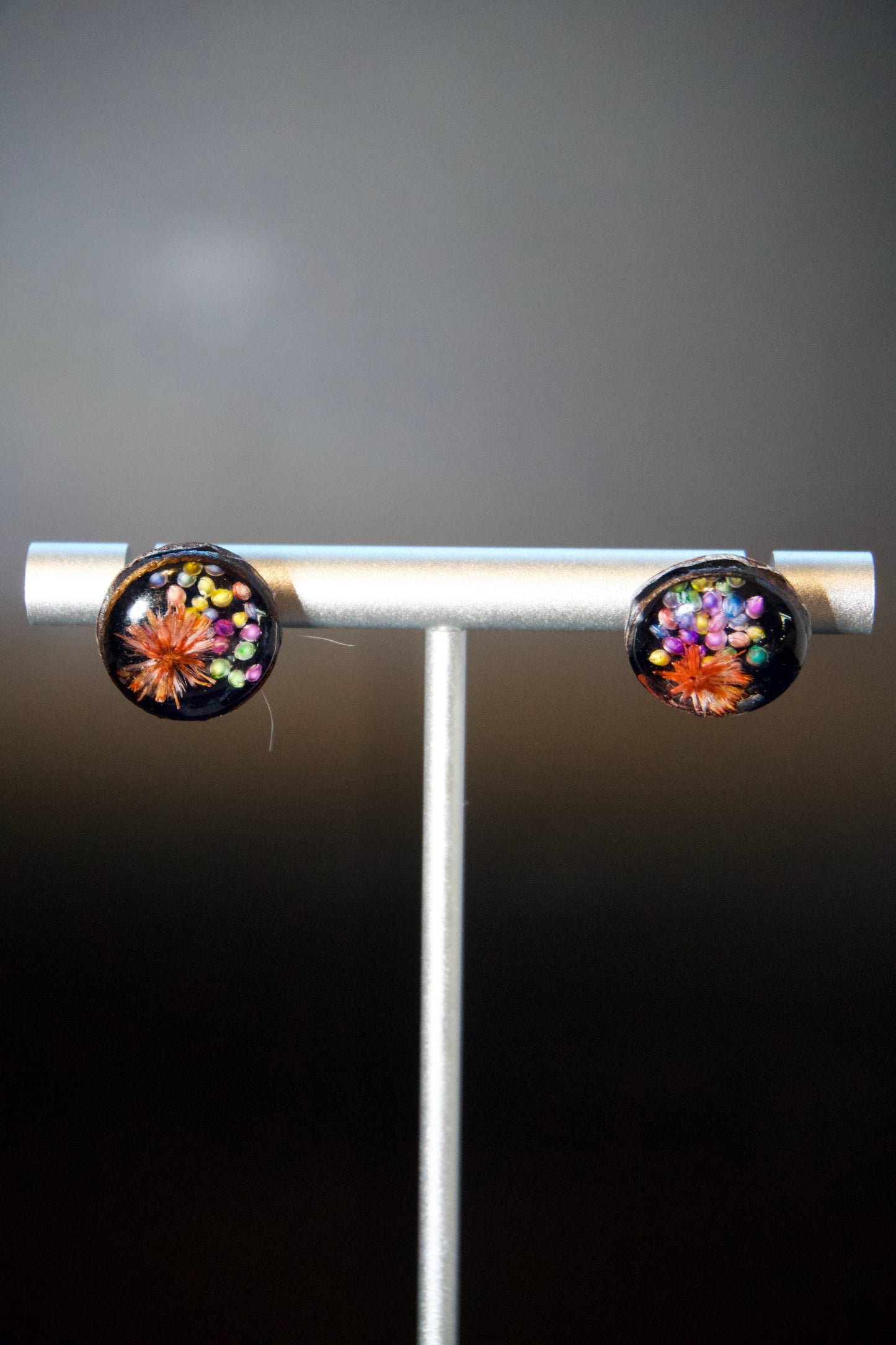 Petrified Flower Earring- Round Stud