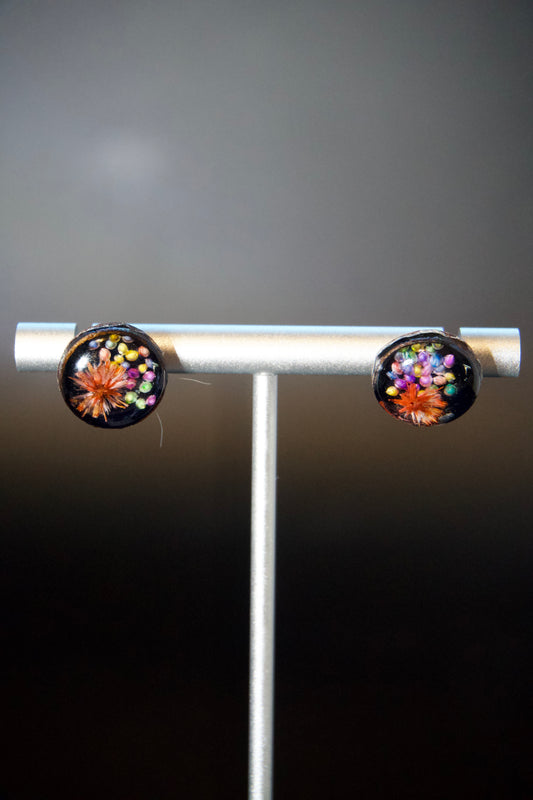 Petrified Flower Earring- Round Stud