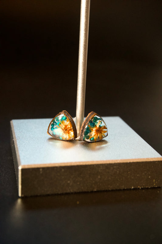 Petrified Flower Earring- Round Stud
