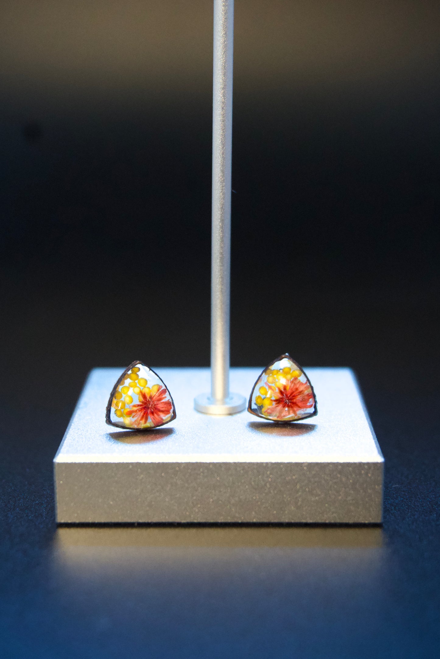 Petrified Flower Earring- Round Stud