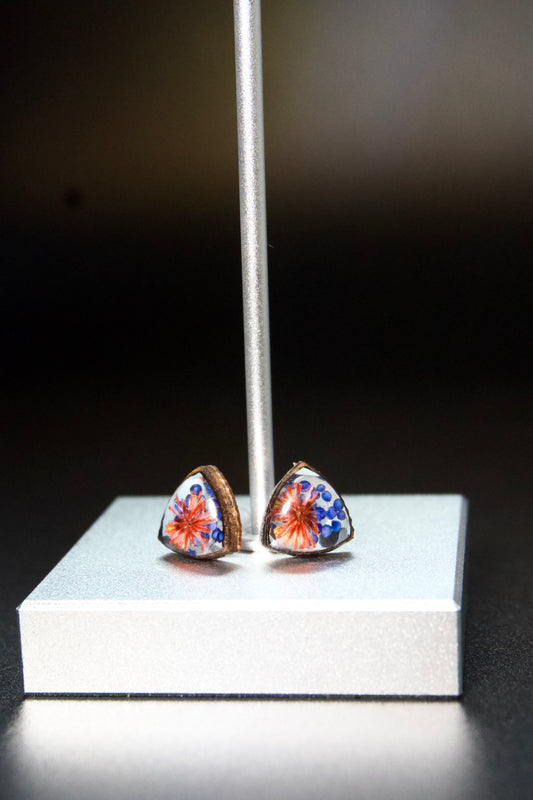 Petrified Flower Earring- Round Stud