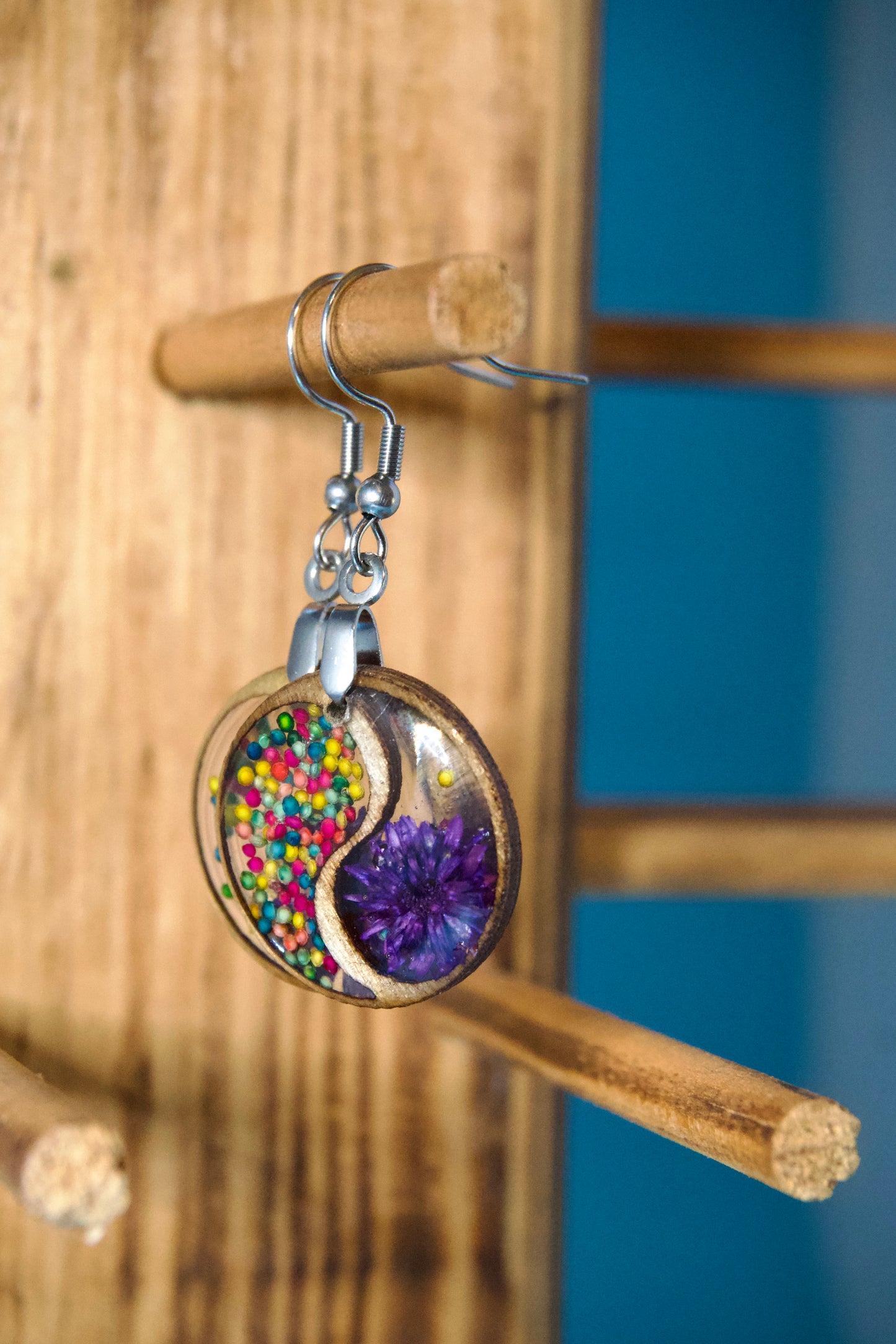 Petrified Flower Earring- Hanging Round