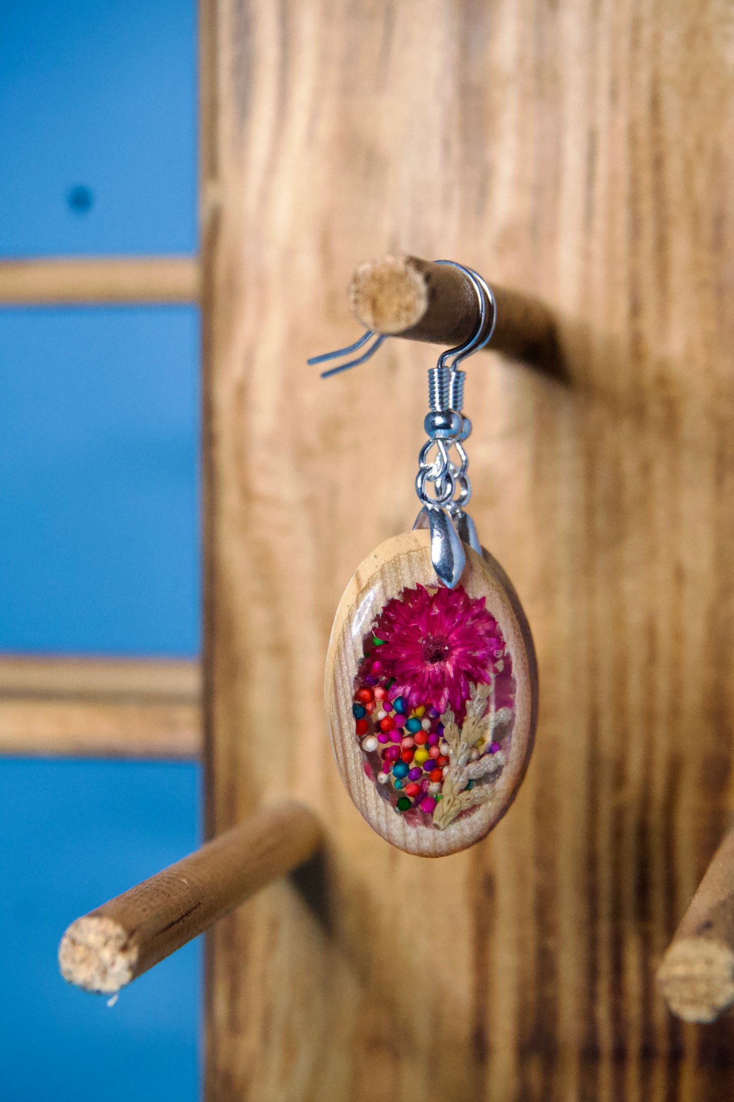 Petrified Flower Earring- Hanging Round