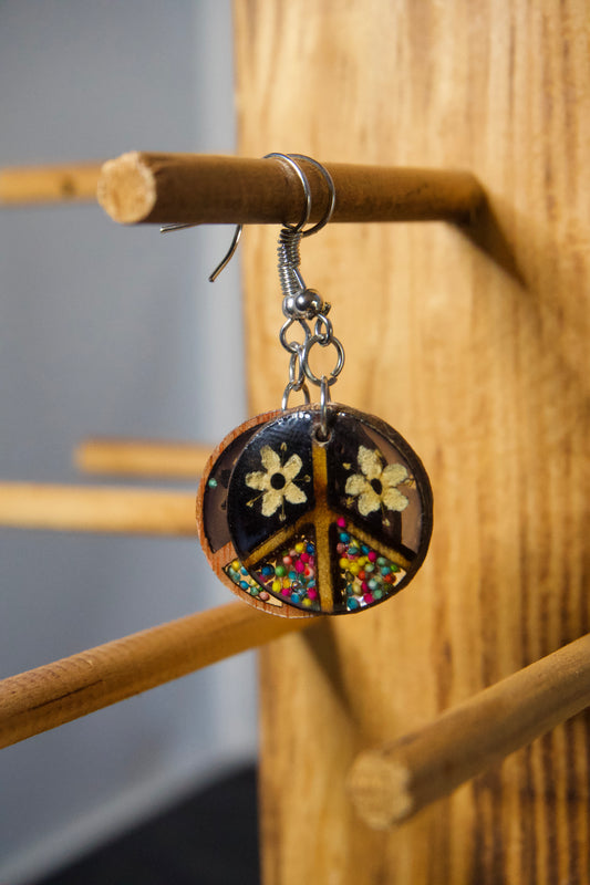 Petrified Flower Earring- Hanging Round