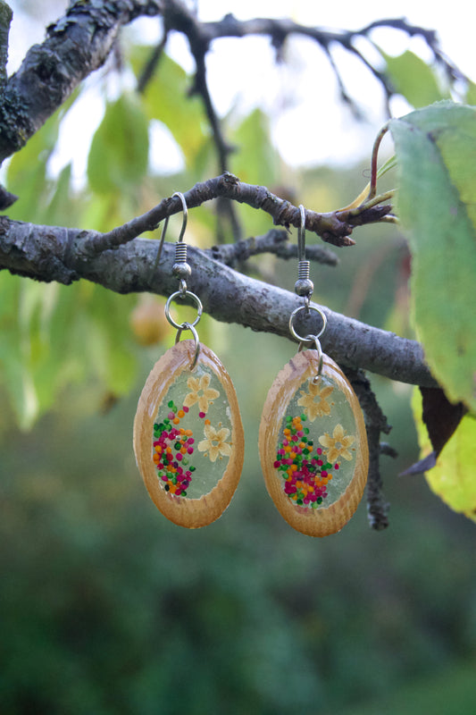 Petrified Flower Earring- Hanging Round