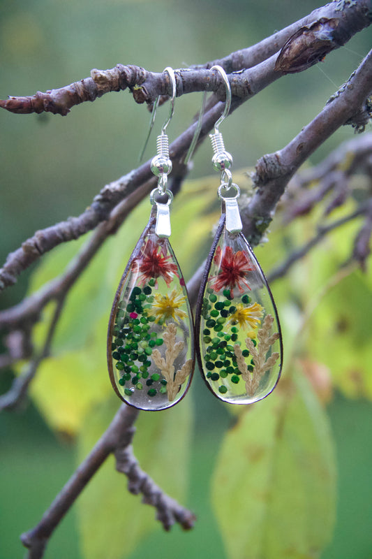 Petrified Flower Round Earring