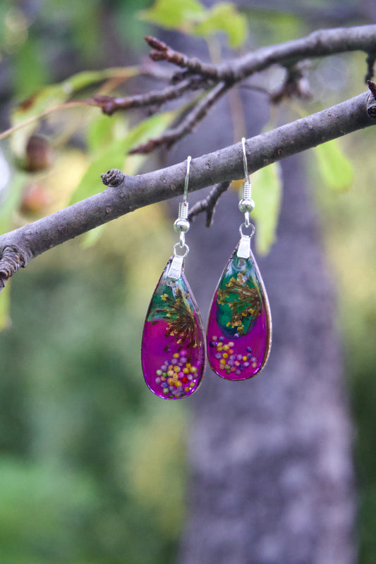 Petrified Flower Round Earring