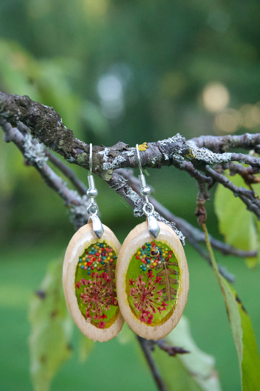 Petrified Flower Earring- Round Stud