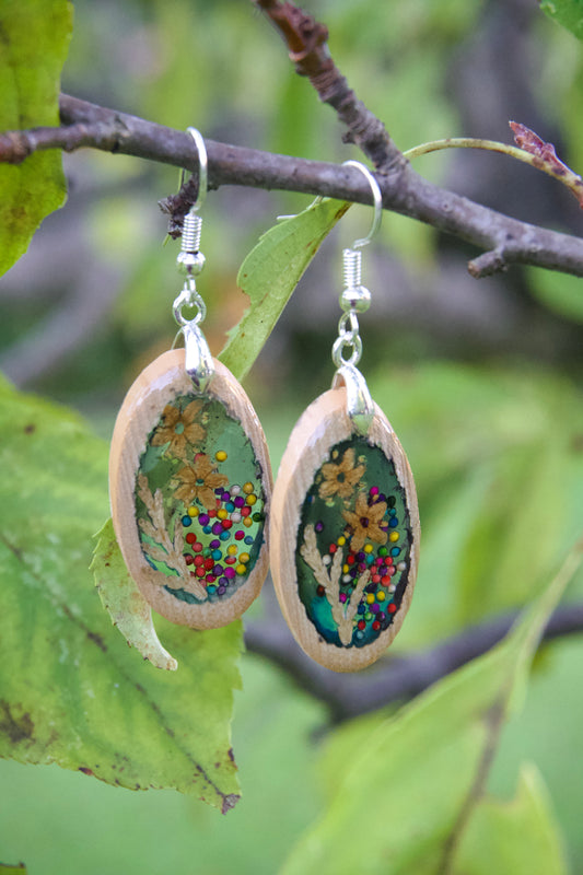 Petrified Flower Earring- Triangle Stud