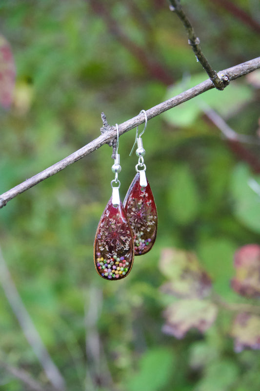 Petrified Flower Earring- Teardrop Stud