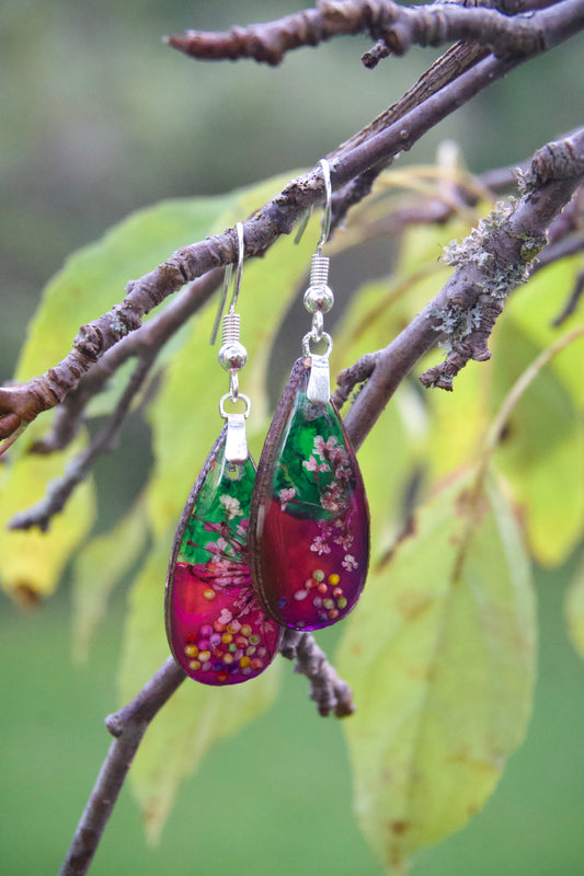 Petrified Flower Earring- Teardrop Stud