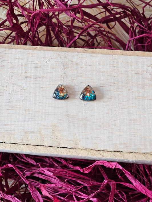 Petrified Flower Earring- Triangle Stud