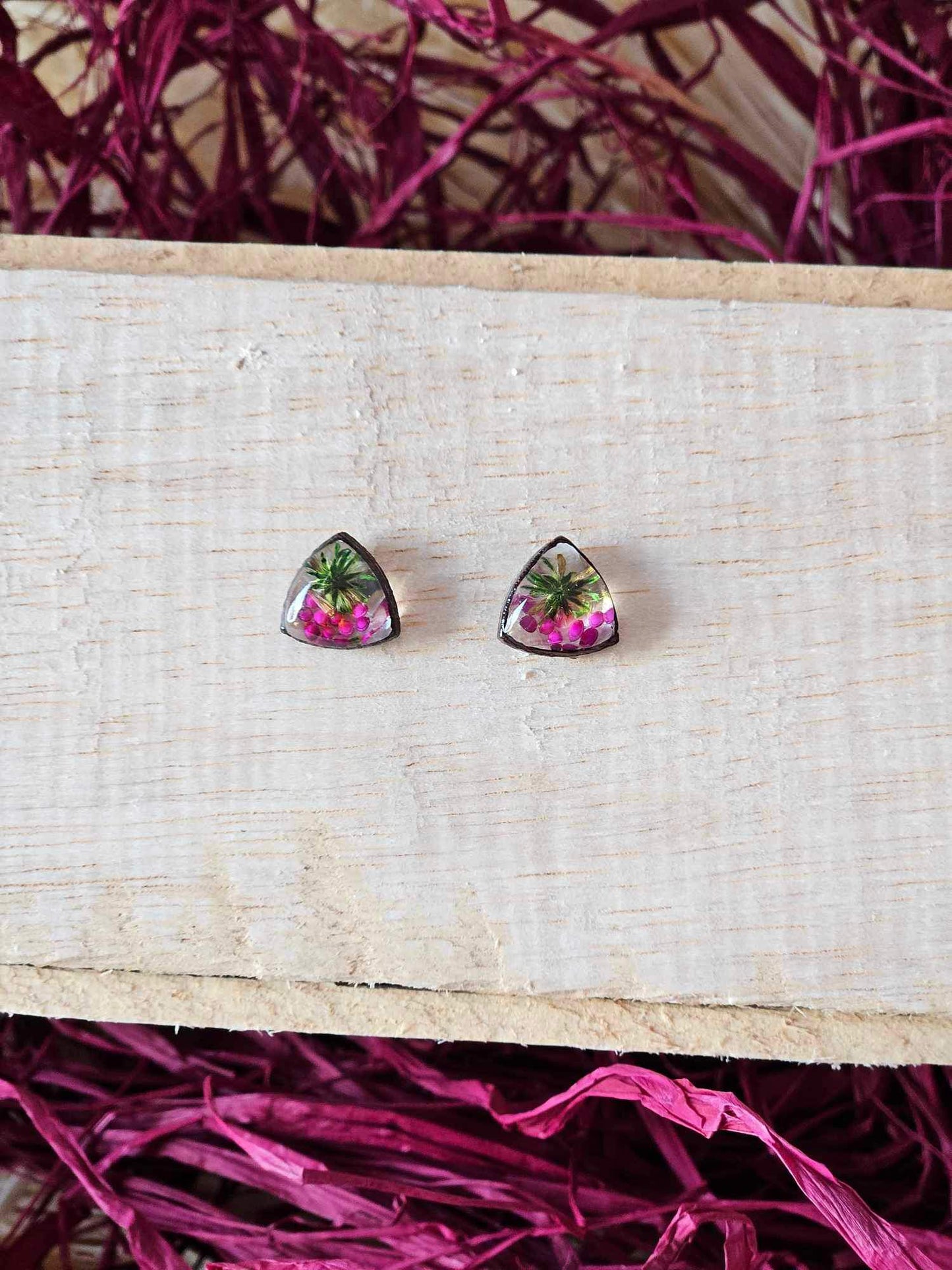 Petrified Flower Earring- Triangle Stud