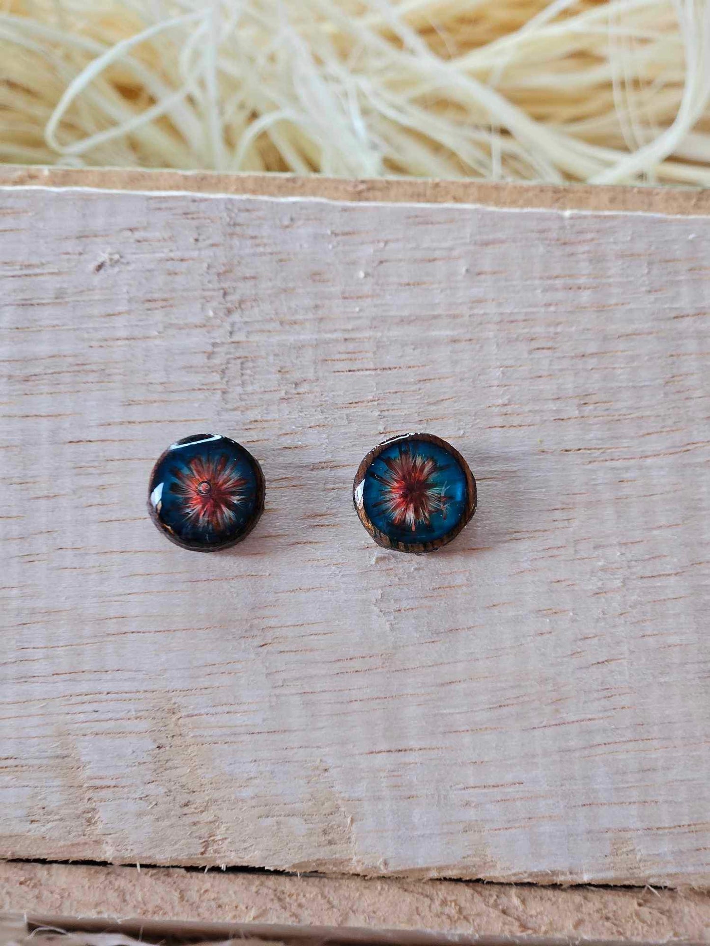 Petrified Flower Earring- Round Stud