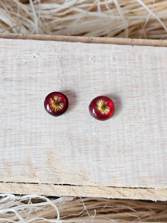 Petrified Flower Earring- Round Stud