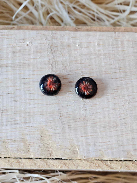 Petrified Flower Earring- Round Stud