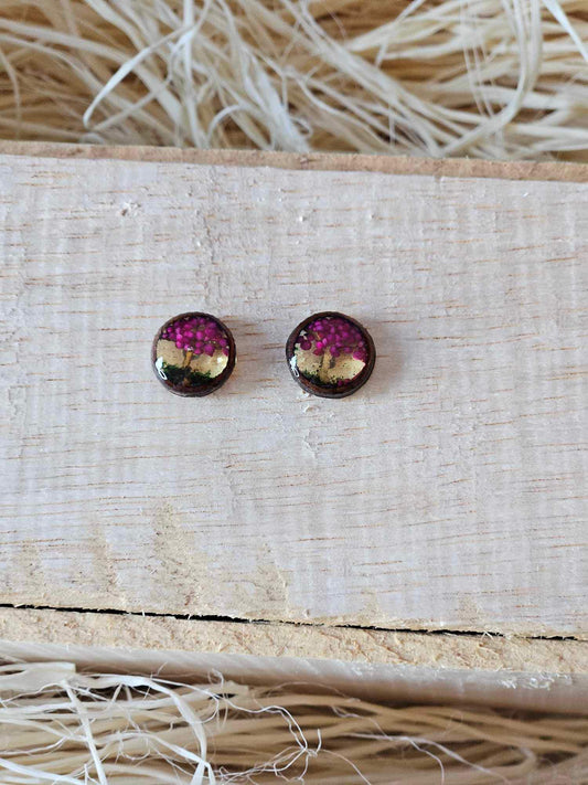 Petrified Flower Earring- Round Stud