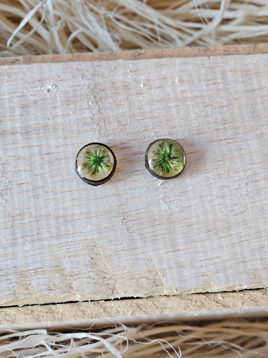 Petrified Flower Earring-Round Stud