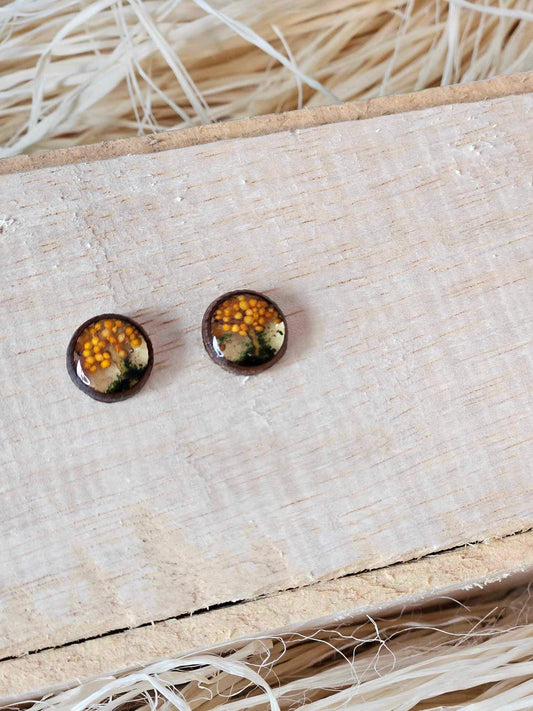 Petrified Flower Earring- Round Stud