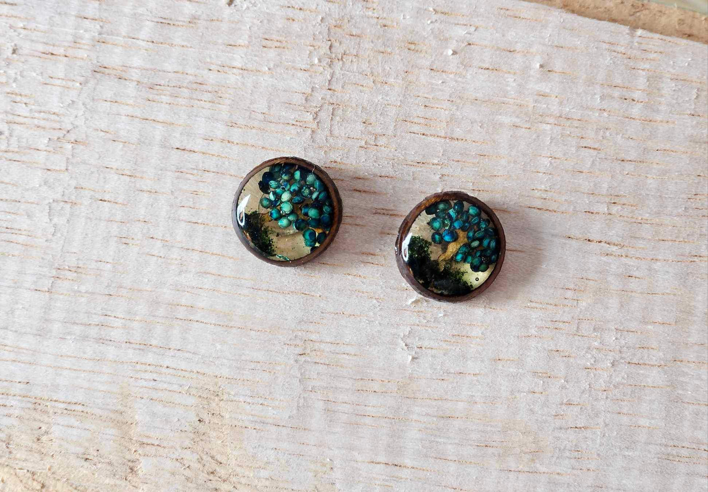 Petrified Flower Earring- Round Stud