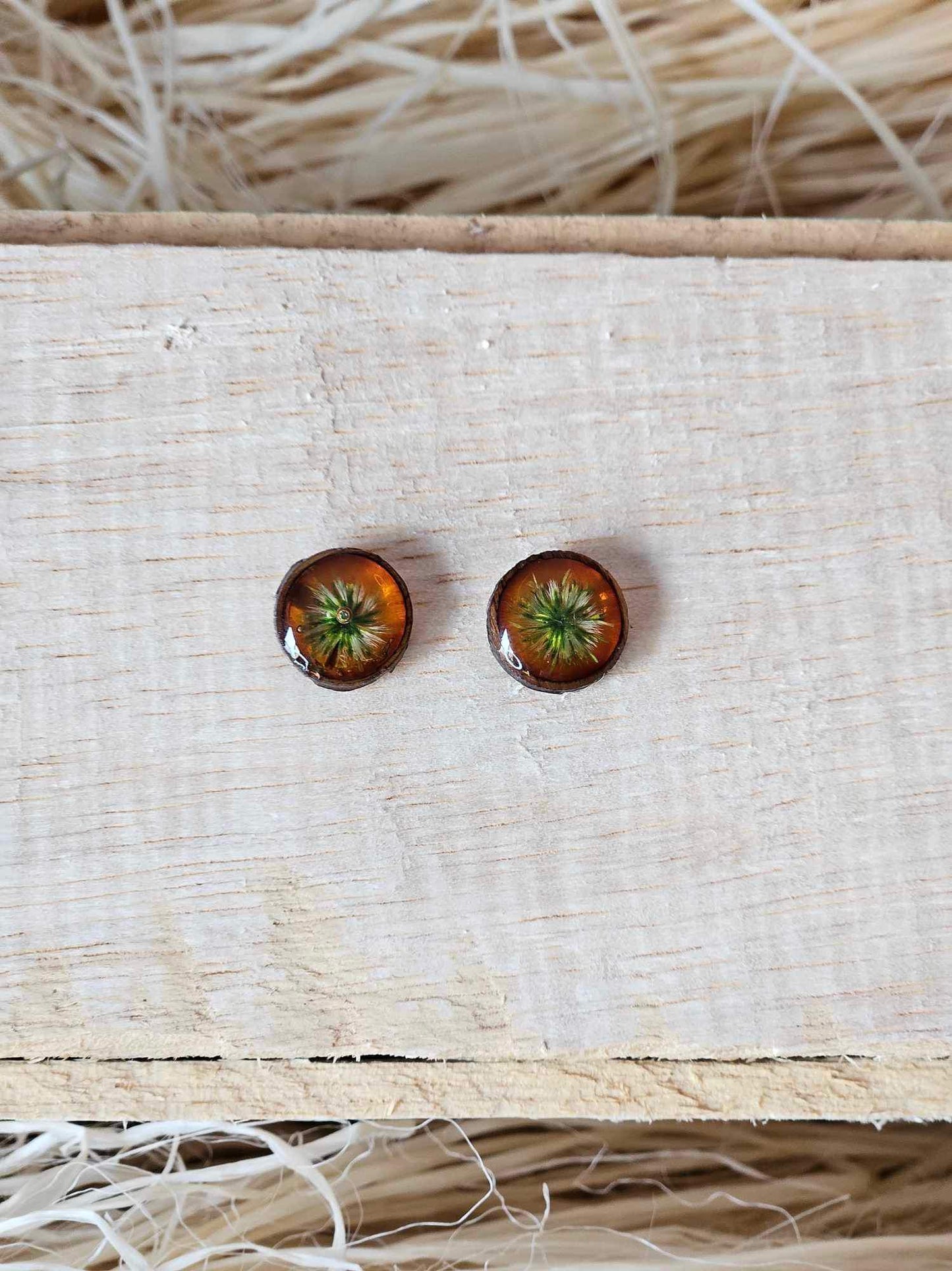 Petrified Flower Earring- Round Stud