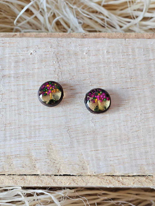 Petrified Flower Earring- Round Stud