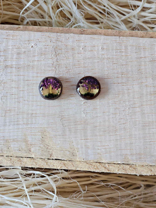 Petrified Flower Earring- Round Stud