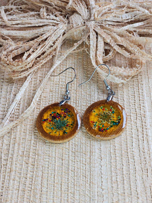 Petrified Flower Earring- Hanging Round