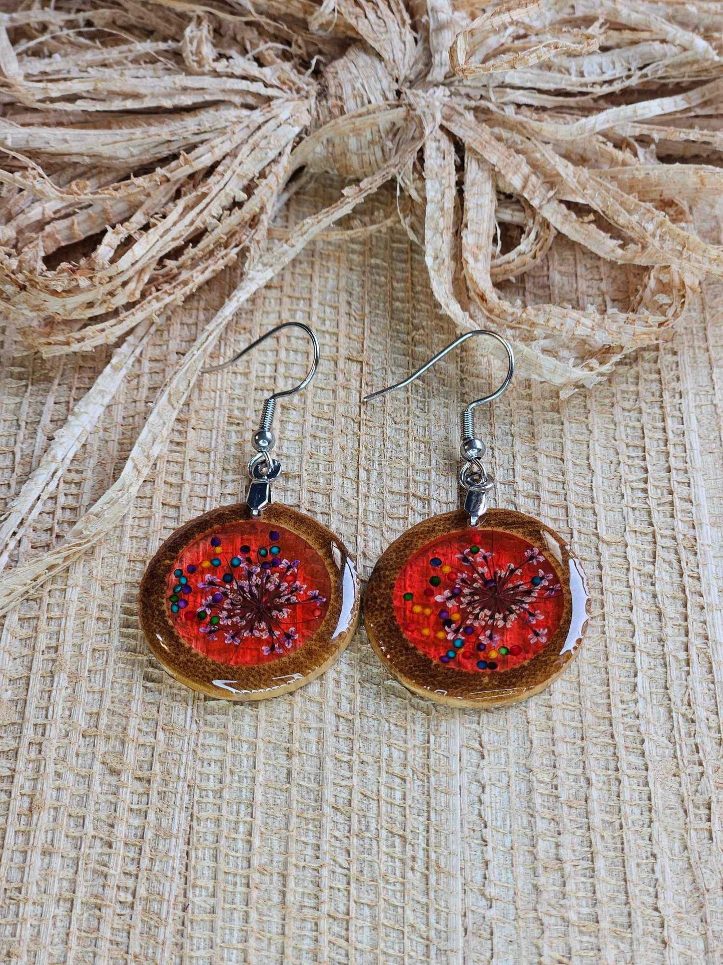 Petrified Flower Earring- Hanging Round